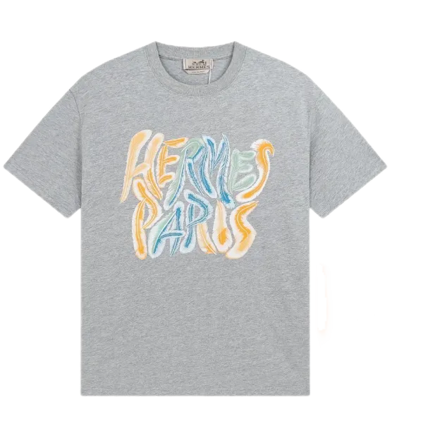 Hermès Paris Feather-Print Graphic T-Shirt Gray - 1