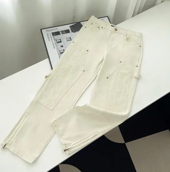 Louis Vuitton Monogram Embossed Off-White Cargo Jeans - 1