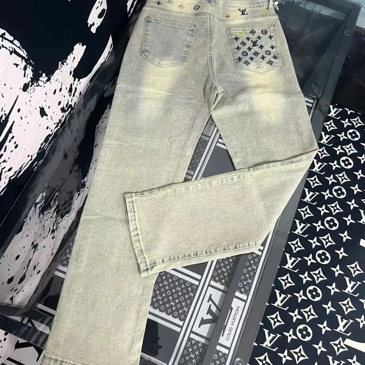 Louis Vuitton Monogram Embroidered Acid Wash Jeans - 4
