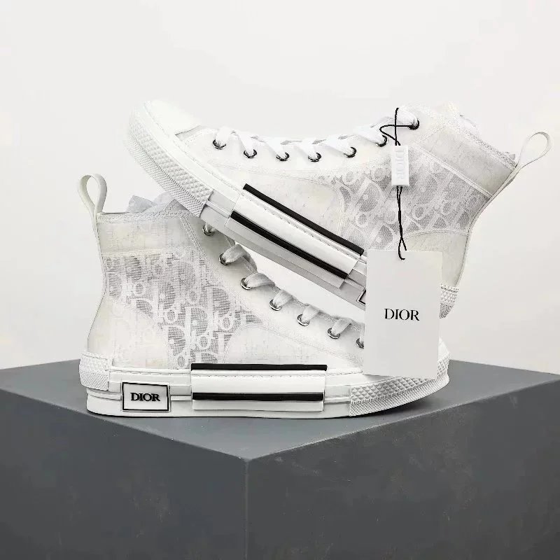 Dior B23 High-Top Sneakers White/Gray Skull Embroidery Sneakers - 7