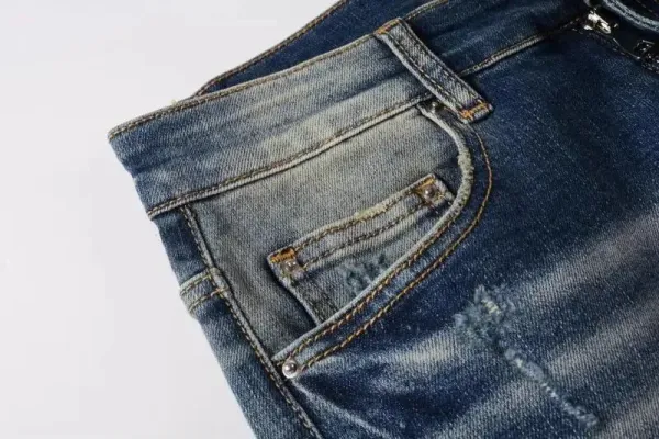 Amiri Distressed Logo Print Slim Fit Blue Jeans - 12