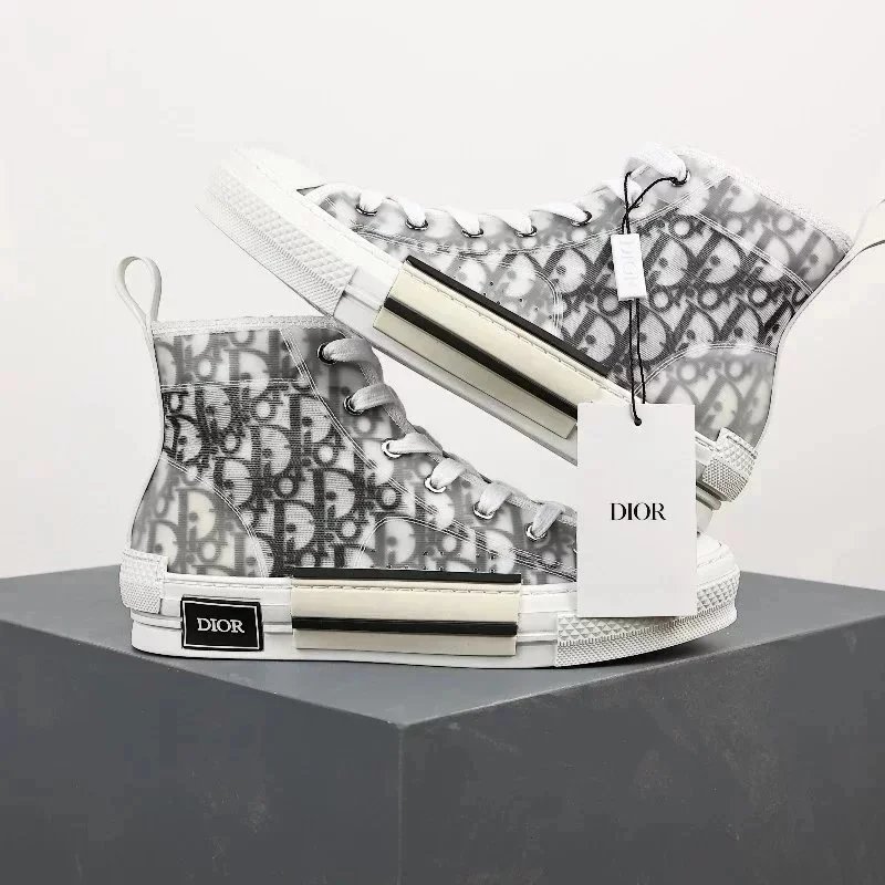 Dior B23 High-Top Sneakers White/Gray Skull Embroidery Sneakers - 8