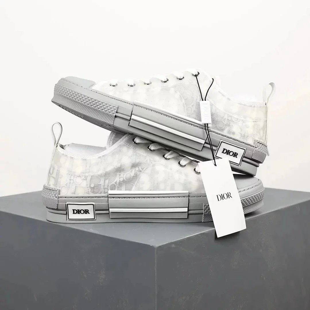 Dior B23 Low-Top Sneakers White/Gray Oblique Print Canvas Sneakers