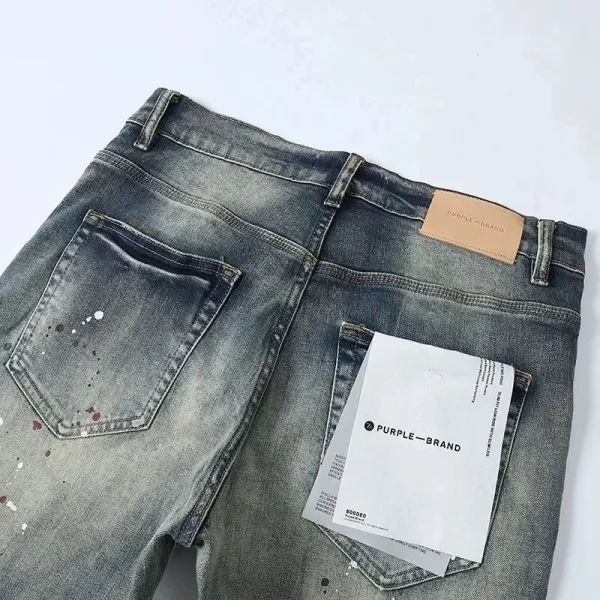 Purple x Unknown Artist Distressed Paint-Splatter Slim Fit Jeans - 5