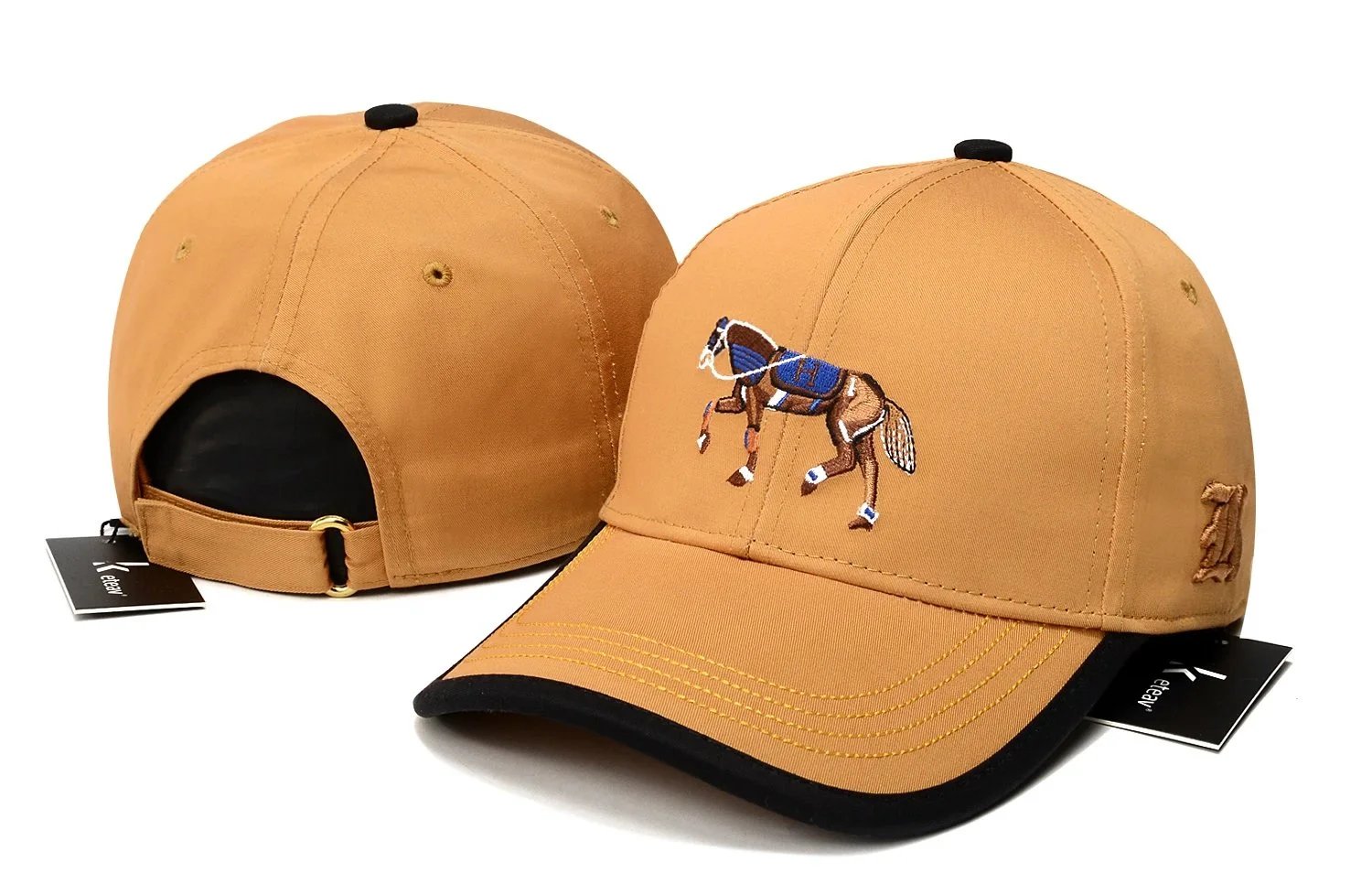 K Bear Horse Embroidery Tan Baseball Cap - 1
