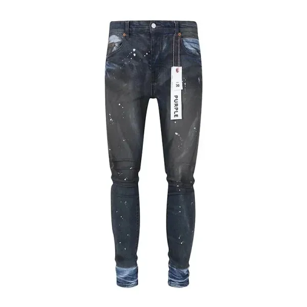 Purple x Unknown Artist Distressed Paint-Splatter Slim Fit Jeans - 12
