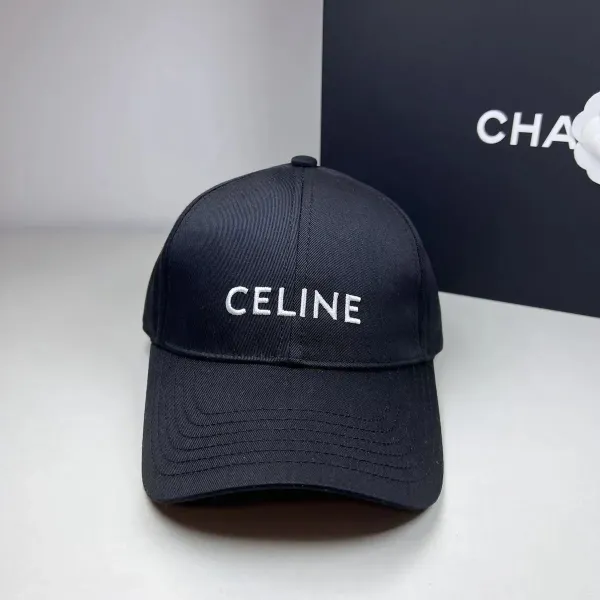 Celine Logo Embroidered Black Baseball Cap - 1