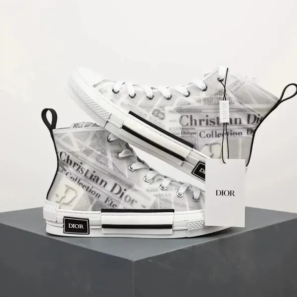 Dior B23 High-Top Sneakers White/Gray Skull Embroidery Sneakers - 5