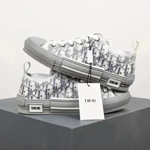 Dior B23 Oblique Monogram Gray Canvas Sneakers - 1