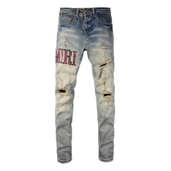 Amiri Distressed Logo Print Slim Fit Jeans - 1