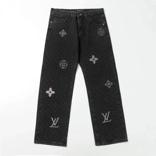Louis Vuitton Monogram Crystal-Embroidered Black Denim Jeans - 1