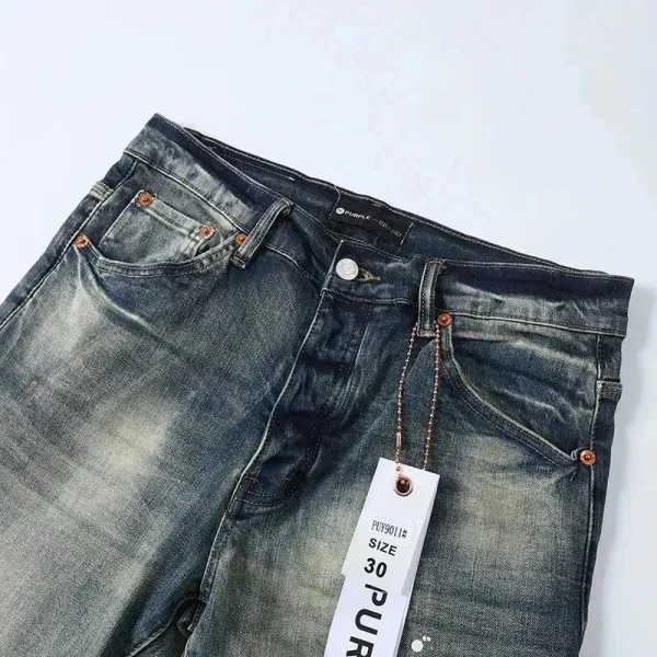 Purple x Unknown Artist Distressed Paint-Splatter Slim Fit Jeans - 4