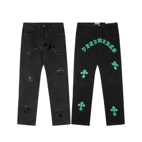 Gallery Dept. Distressed Cross Embroidered Jeans Black - 1