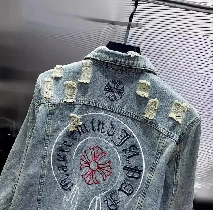 Chrome Hearts Distressed Embroidered Denim Jacket Light Wash - 7