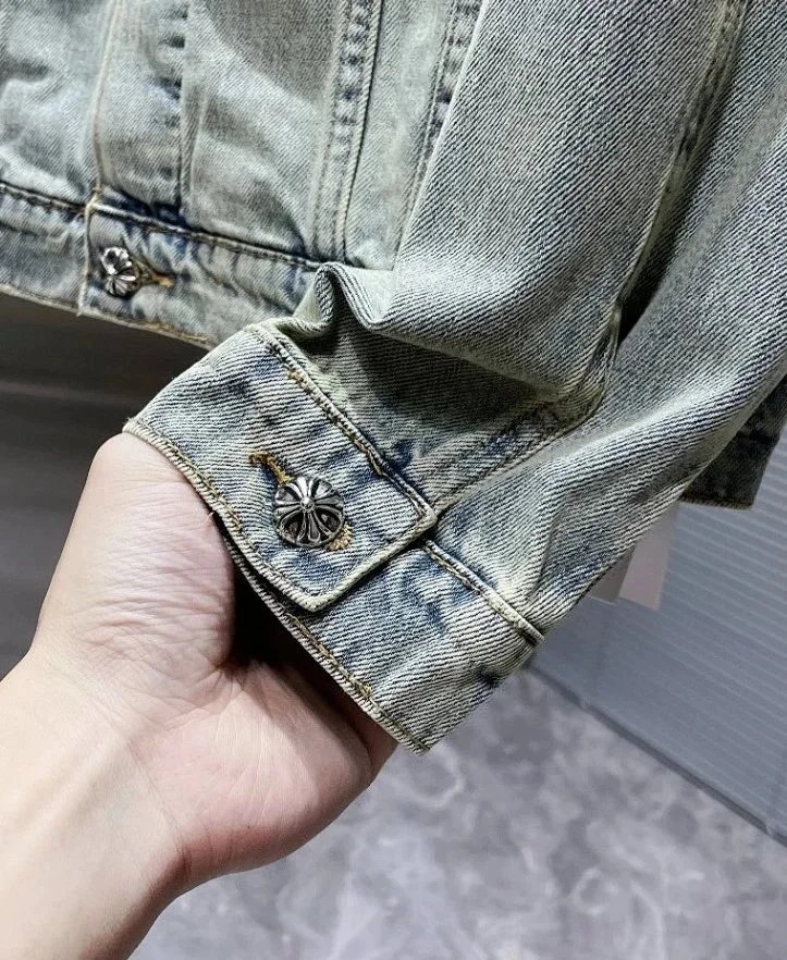 Chrome Hearts Distressed Embroidered Denim Jacket Light Wash - 11