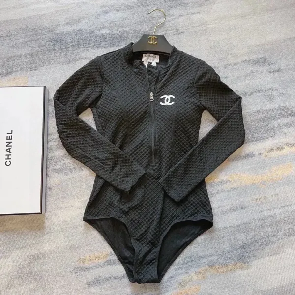 Chanel Quilted Logo Bodysuit Black Activewear - 1