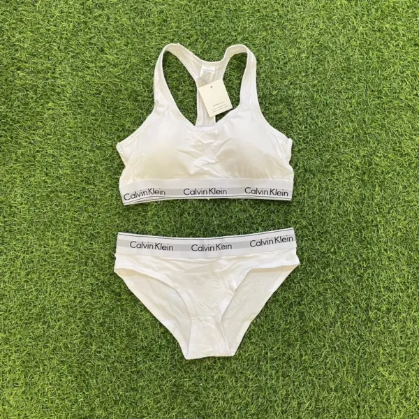 Design Button-Trimmed White Bralette and Brief Set - 5