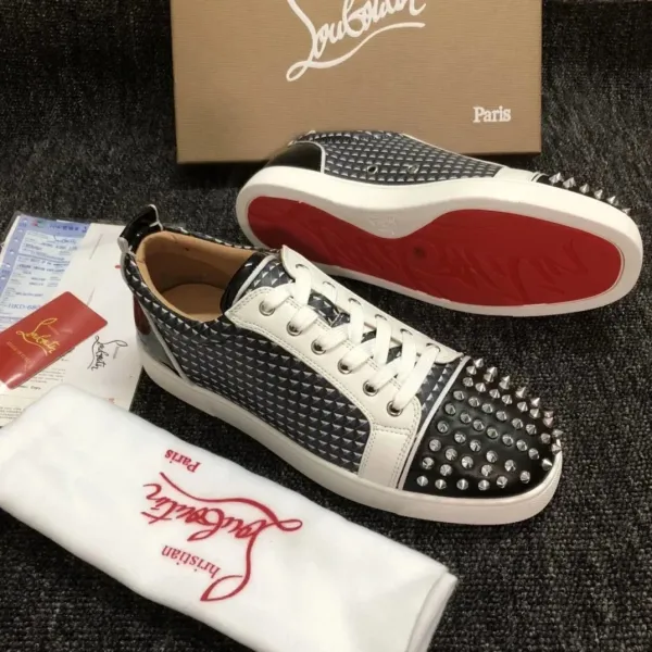 Christian Louboutin Louis Junior Spikes Black-White Leather Sneakers - 1