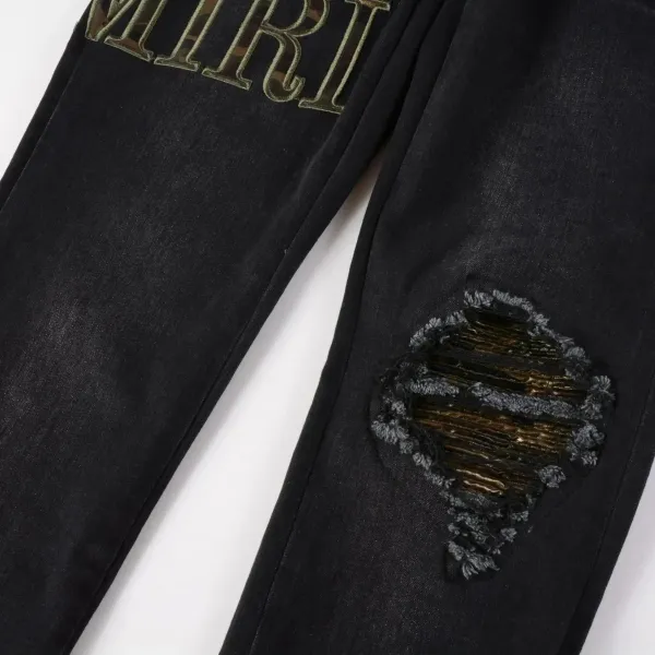 Distressed Printed Patchwork Black Jeans - 9