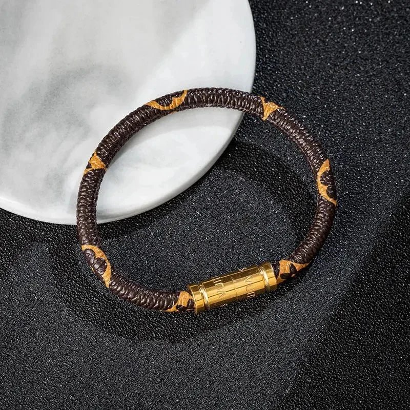Design Braided Leather Bracelet with Gold Magnetic Clasp Black Bracelet - 10