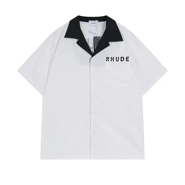RHUDE Short-Sleeve Contrast Collar Shirt White - 1