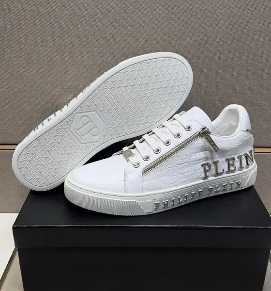 Philipp Plein Zip Detail Croc-Embossed Brown Sneakers - 5