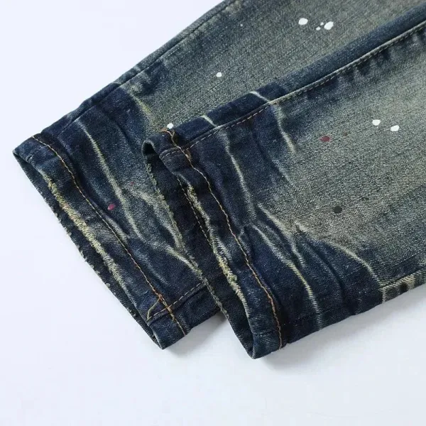 Purple x Unknown Artist Distressed Paint-Splatter Slim Fit Jeans - 10