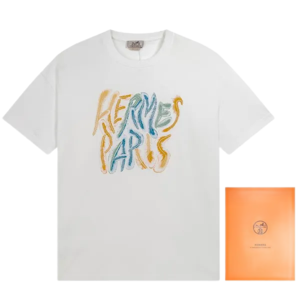 Hermès Paris Feather-Print White T-Shirt - 1