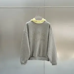 Design Oversized Hoodie with Contrast Yellow Collar in Gray - 1