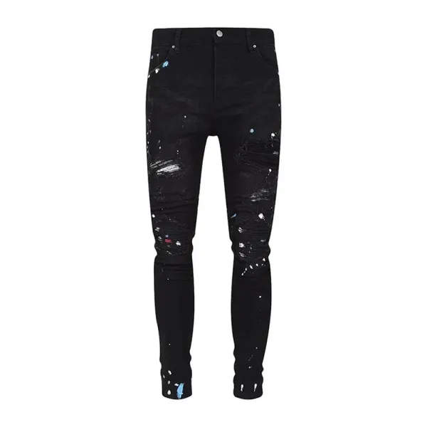 Philipp Plein Paint Splatter Distressed Black Jeans - 1