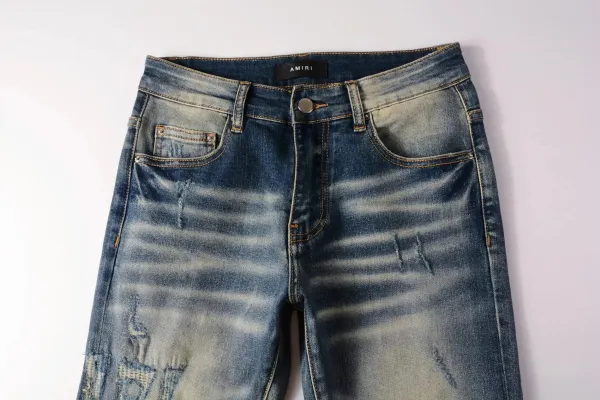 Amiri Distressed Logo Print Slim Fit Blue Jeans - 9