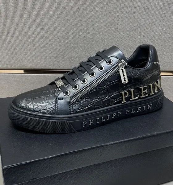 Philipp Plein Zip Detail Croc-Embossed Brown Sneakers - 8