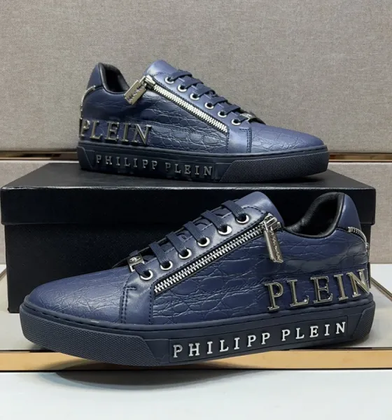 Philipp Plein Zip Detail Croc-Embossed Brown Sneakers - 12
