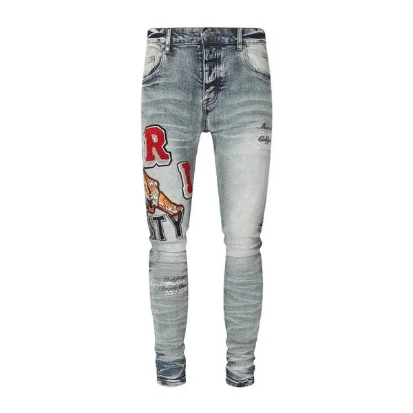 Philipp Plein R.I.P. Tiger Print Distressed Slim Fit Jeans - 1