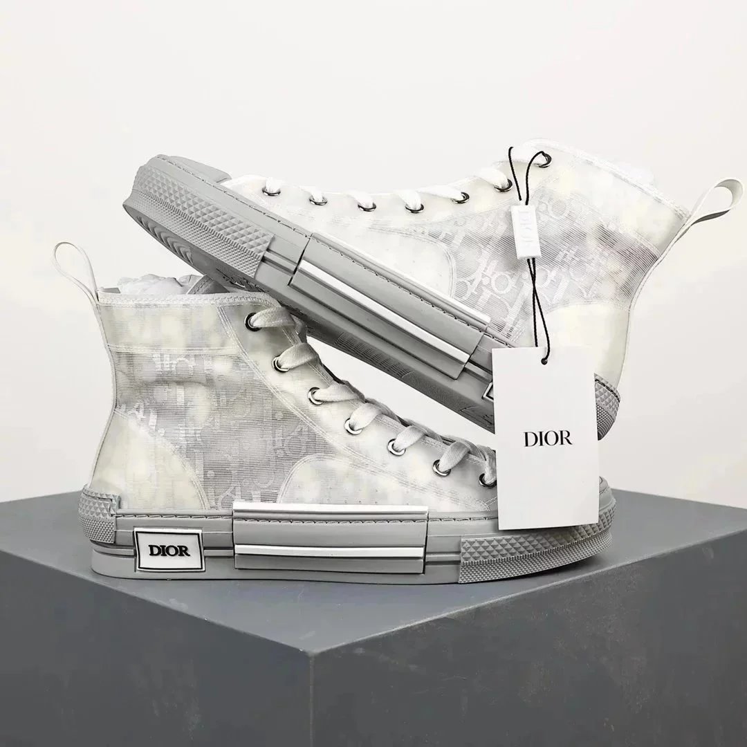 Dior B23 High-Top Sneakers White Transparent Oblique Print Sneakers - 1