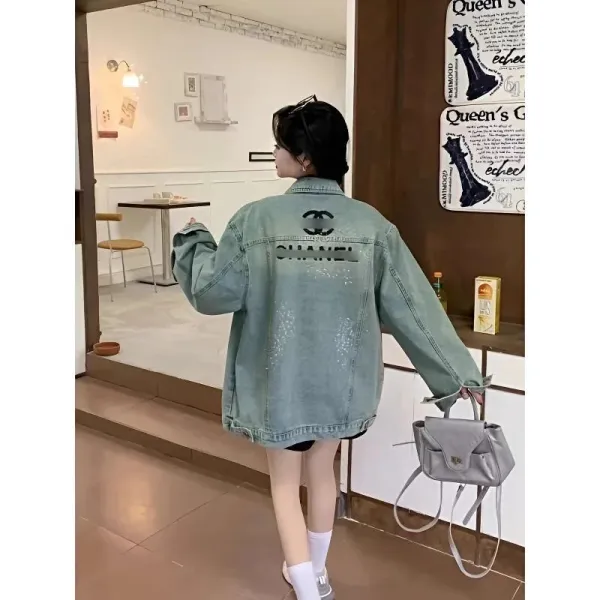 Chanel Denim Jacket with CC Logo and Glitter Detail Light Blue Denim-Jacket - 2