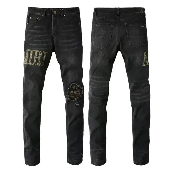 Amiri Distressed Logo-Embroidered Black Denim Jeans - 1