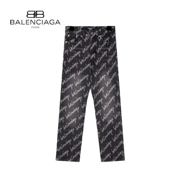 Balenciaga Logo Print Black Denim Jeans - 5