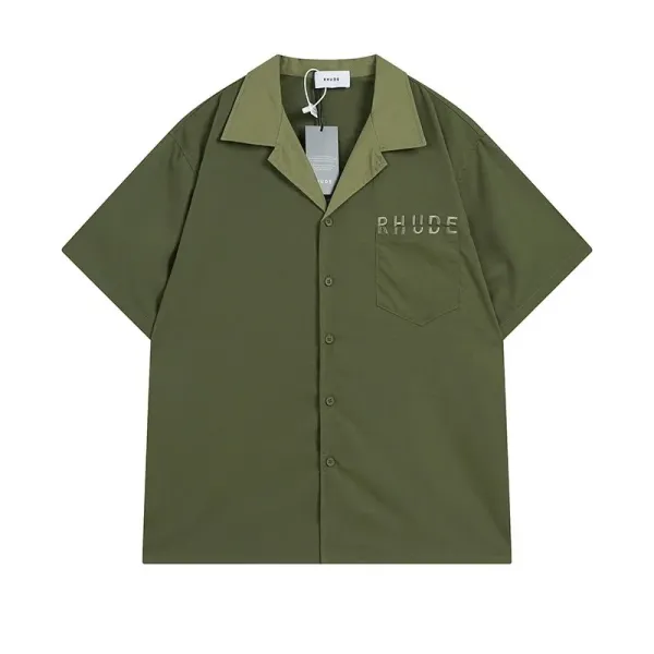 Rhude Short-Sleeve Button-Up Shirt Army Green - 1