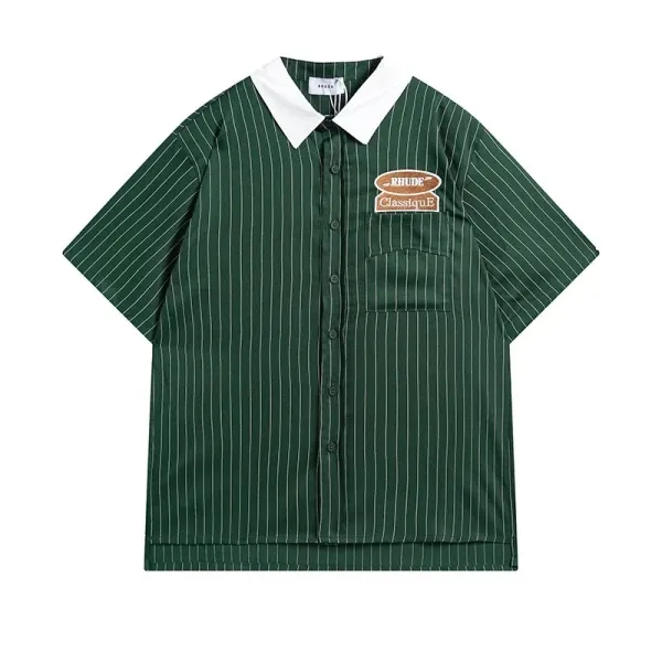 RHUDE Classique Green Pinstripe Shirt - 1