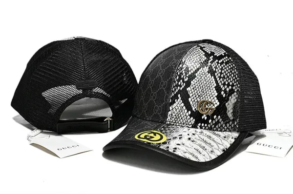 Gucci Snake Print GG Logo Trucker Cap Black - 1