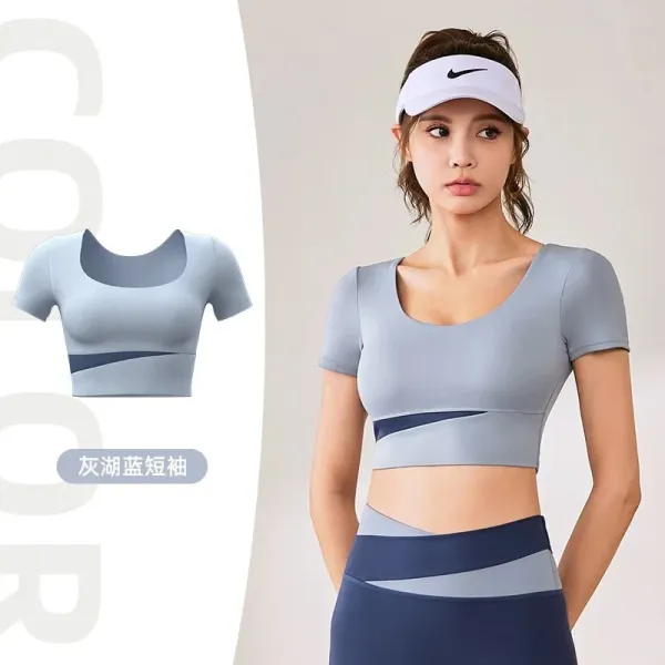 Nike Performance Crop Top Gray Lake Blue Activewear - 1