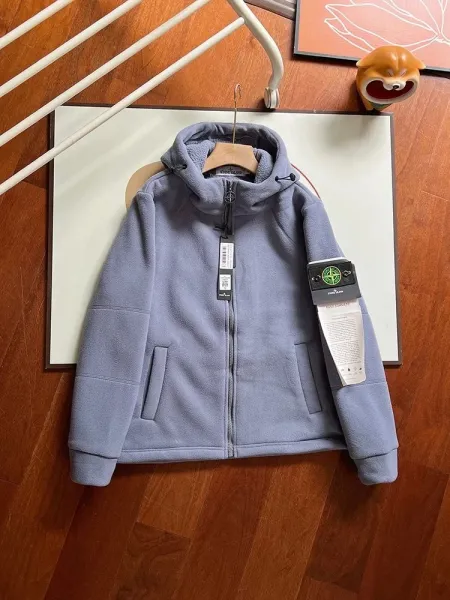 Stone Island Fleece Hooded Jacket Light Blue Outerwear - 1