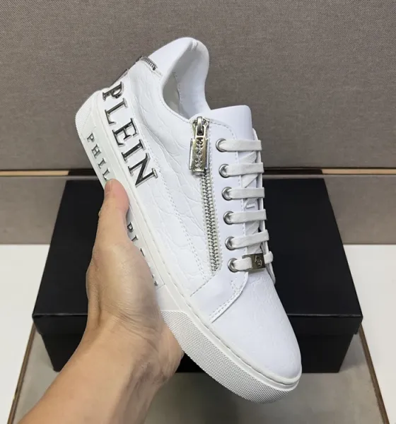 Philipp Plein Zip Detail Croc-Embossed Brown Sneakers - 3