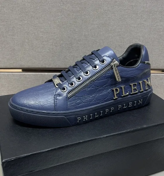 Philipp Plein Zip Detail Croc-Embossed Brown Sneakers - 14
