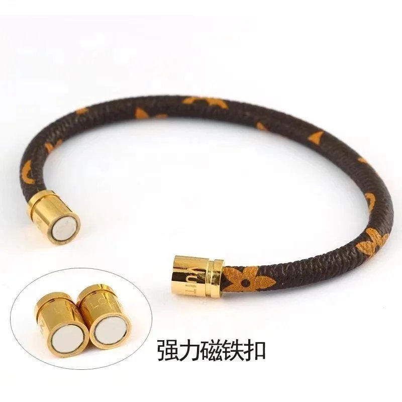 Design Braided Leather Bracelet with Gold Magnetic Clasp Black Bracelet - 7