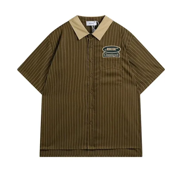 RHUDE Classique Striped Shirt Olive - 1