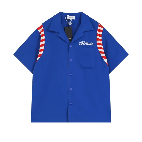 Rhude Striped Sleeve Button-Up Shirt Blue - 1