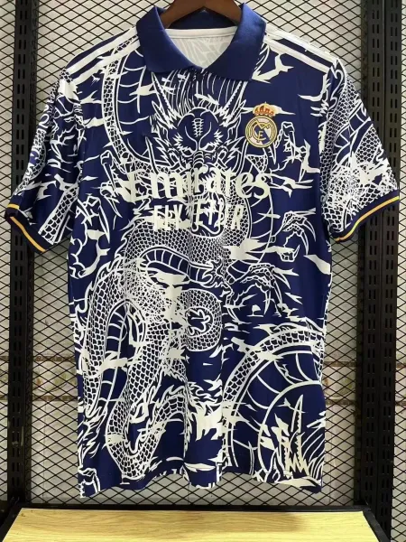 Real Madrid x FLYTEBAR Dragon Print Navy Polo Shirt - 1