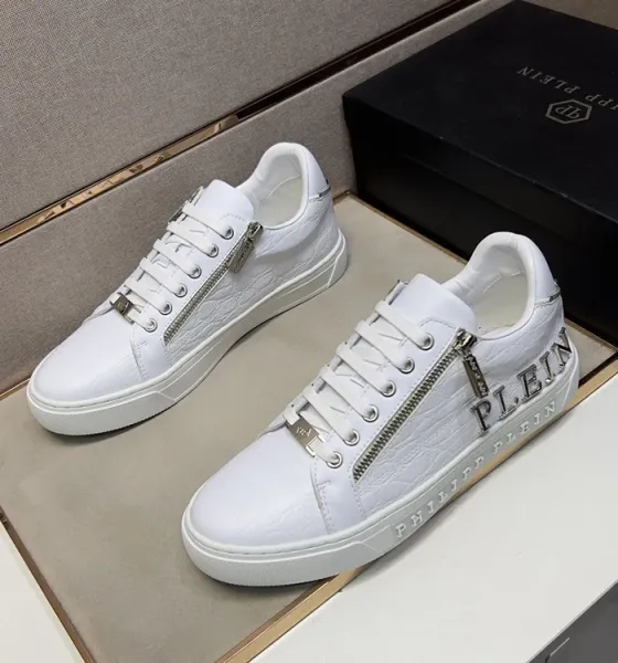 Philipp Plein Zip Detail Croc-Embossed Brown Sneakers - 2